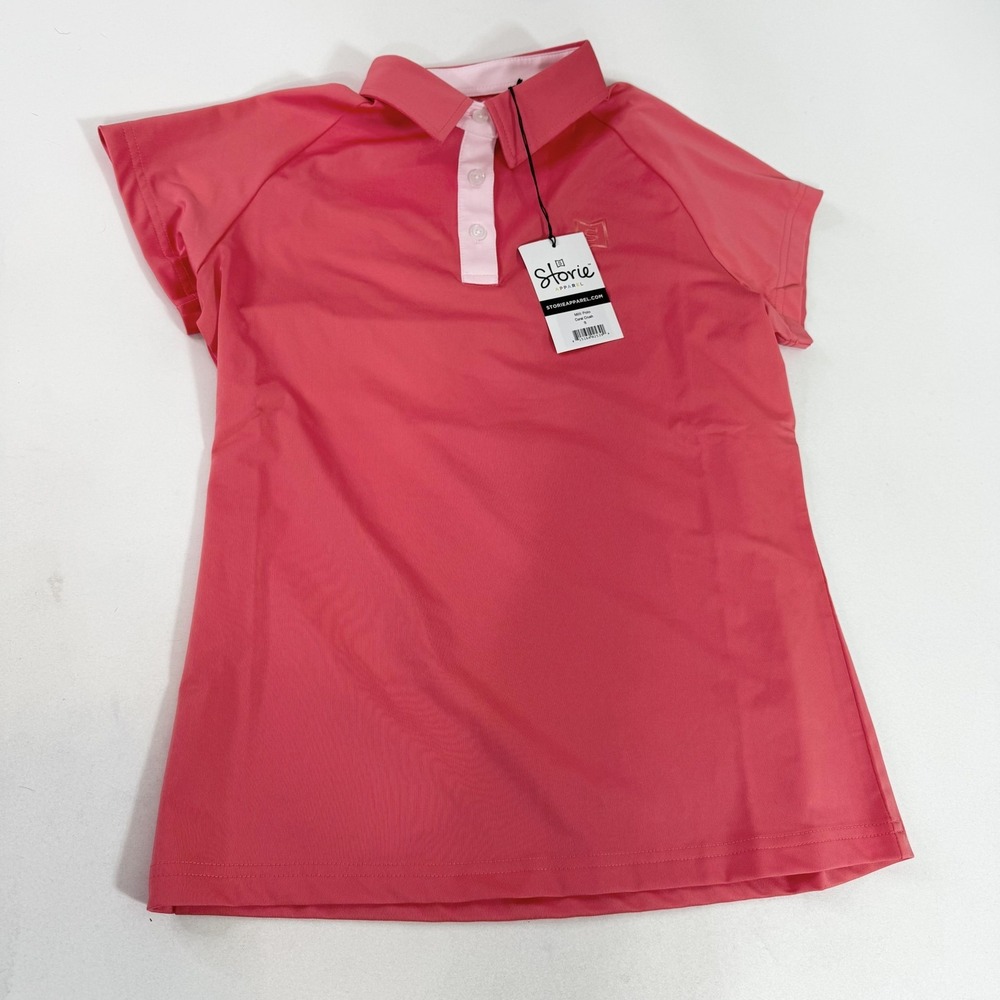 Storie Apparel Polo Shirt Womens Small Pink Coral Crush Milli Stretch Golf Top